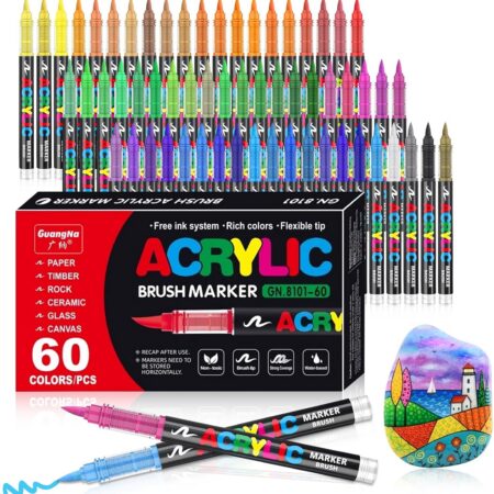 Zestaw 60 profesjonalnych markerów akrylowych Guangna – Pędzelkowa końcówka (Brush)