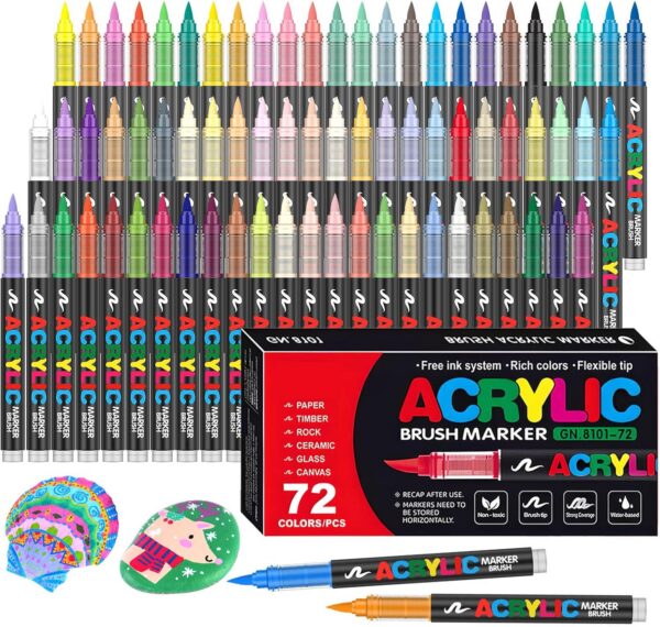 Zestaw 72 profesjonalnych markerów akrylowych Guangna – Pełna paleta barw (Brush Tip)