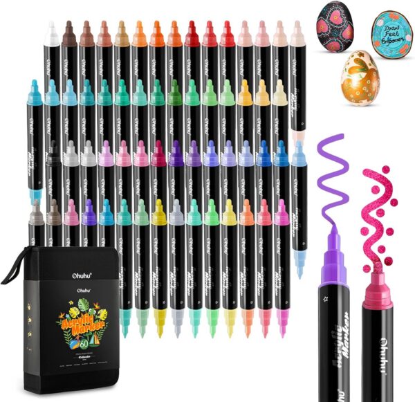 Zestaw 60 profesjonalnych markerów akrylowych Ohuhu – Technologia Brush & Dot (Zestaw artystyczny do DIY)