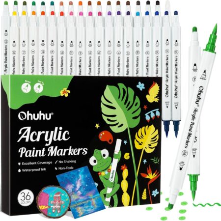 Zestaw 36 markerów akrylowych Ohuhu – Innowacyjna końcówka Brush & Dot (Do kamieni, szkła i DIY)